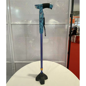 Canne de marche réglable en alliage d'aluminium DF912 bleue à motif floral avec lumière intégrée et alarme SOS - Product Image 1