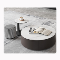 Meubles de salon modernes et luxueux, table basse ronde extensible, ensemble de 3 tables basses Habesha, bois massif, plateau en pierre, respectueux de l'environnement