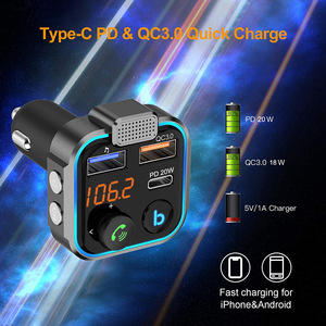 Chargeur de <span class=keywords><strong>voiture</strong></span> P5 BT5.0 <span class=keywords><strong>avec</strong></span> appels mains libres, double prise USB QC3.0 à charge rapide, lecteur MP3 et transmetteur FM <span class=keywords><strong>avec</strong></span> écran - Product Image 1