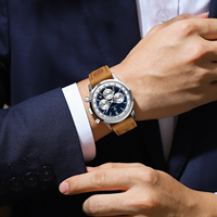 Montre Poedagar de luxe en cuir, étanche, lumineuse, pour homme, chronographe multifonctionnel, date, quartz