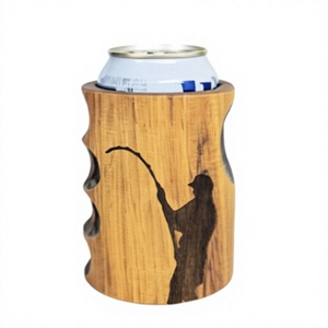 Portabevande in Legno con Design a Silhouette di Pesca, Contenitore Isolato Portatile per Bevande per Uso Esterno - Product Image 1