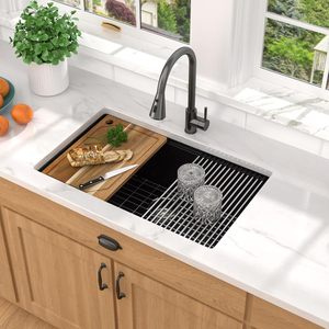 محطة عمل أحدث حوض كوارتز تحت جبل وعاء واحد حوض مطبخ كوارتز كلاسيكي مركب حوض عمل جرانيت. - Product Image 3