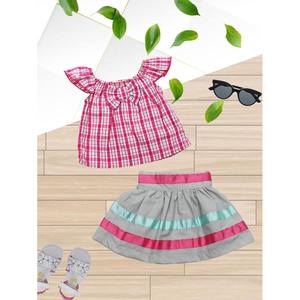 Conjunto de Blusa y Falda para Niña, Manga Corta, Plisado con Volantes, Poliéster y Algodón, 2 Piezas, Ropa de Boutique - Product Image 2