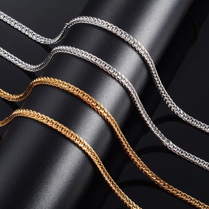 Collier long en acier inoxydable à maillons tressés chic pour femmes et hommes, collier ras du cou, accessoires de bijoux, couleur argent/or - Product Image 1