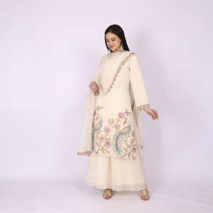 Conjunto de traje Sharara de 3 piezas de estilo étnico moderno para mujer con bordado de hilo y lentejuelas, ropa a la moda. - Product Image 1