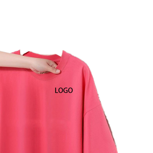 Pink Long Sleeve Cotton T-Shirt O-Neck Regular Fit Casual Men's Blank Front <b>Logo</b> Printed Knitted Solid Color - Product Image 1
