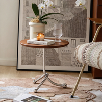 Table basse ronde antique en bois de chêne massif avec structure en acier inoxydable, petite table d'appoint pour salon, café, balcon