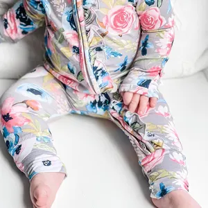 Wholesale OEKO Bamboo Viscose Baby Pajamas Clothes Premium Organic Cotton Bamboo Ruffle Footie Zipper Romper Bamboo Baby Sleeper