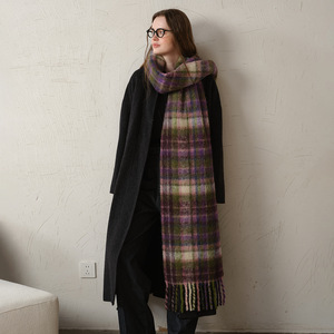 Bufanda de cachemira sintética a cuadros con textura gruesa de mohair, borlas, cálida para invierno, chales y bufandas de pashmina para mujer - Product Image 4