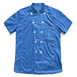 トップ品質無料のロゴデザインホテルバーユニセックス近代西洋スタイル調理着用デニムシェフ制服シェフジャケット