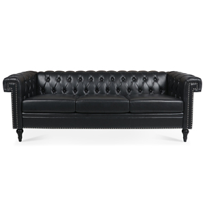 Sofá Chesterfield de Cuero Genuino Negro Vintage, con Mechones, de Lujo, para Sala de Estar, Juego de 3 Plazas, Convertible, Muebles para Vestíbulo de Hotel - Product Image 5