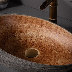 Lavabo de salle de bain en céramique de style chinois rétro, ovale, à cuve unique, QH-18 - Product Image 4