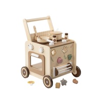 Chariot de marche multifonctionnel en bois avec blocs de construction perlés, aide à la marche pour bébé, jouet éducatif pour l'apprentissage précoce, pour les enfants de 3 ans