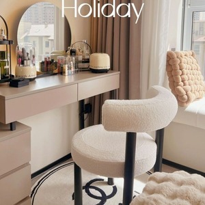 Dressing <b>Stool</b> Cream Plush Rotating Chair For Bedroom <b>Makeup</b> Vanity - Product Image 3