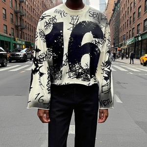 เสื้อยืดโอเวอร์ไซส์สไตล์วินเทจ ผลิตจากผ้าหนา ทรงไหล่ตก รับทำลายกราฟิกตามสั่ง เสื้อยืดแขนยาวแบบเทอร์มอล ล้างสีแบบแอซิดวอช - Product Image 1