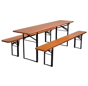 HE-207, Set Tavolo Pieghevole in Legno per Birra/Tavolo e Panca per Birra/Set Tavoli in Legno per Giardino/Patio/Esterni - Product Image 1