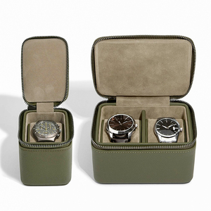 Luxury eco olive green leather watch travel collector cardboard case box watch gift packaging boxes logo custom zipper watch box