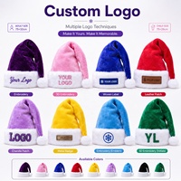 Chapeau de Père Noël personnalisé avec logo, 100g, 75cm, extra long, bord en fourrure, couleur unie, pour Noël, fêtes, décorations, vente en gros, OEM