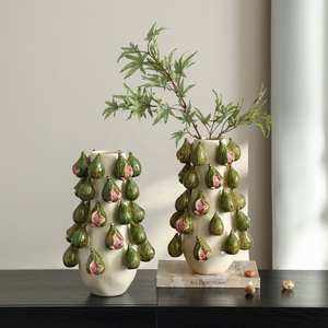 Jarrón de Cerámica Flolenco Hecho a Mano, Juego de 3 Piezas con Relieve 3D de Figuras, Jarrones Florales Verdes, Frutero para Decoración de Mesa - Product Image 5