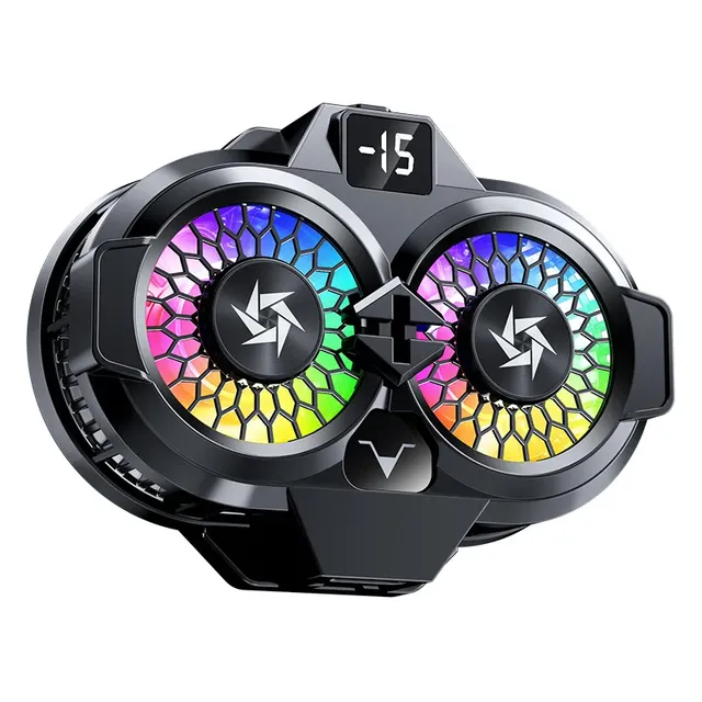 Mobile Phone Dual Fan Cooler Semiconductor Magnetic & Back-clip Cooling Radiator with Display for Game Live Streaming