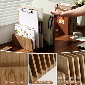 Solid Wood Desktop Organizer Multi Compartment <b>File</b> Holder Document Letter <b>Storage</b> Rack Office Desk Stationery Organizer - Product Image 4
