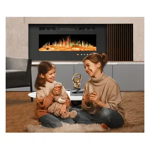 LED decorative flame technology black flat glass Touch screen wall mounted built-in modern electric fireplace for sale