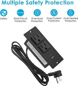 Mesa eléctrica de conferencia, regleta empotrada de escritorio con 2 salidas, 2 módulos de carga USB para muebles - Product Image 3