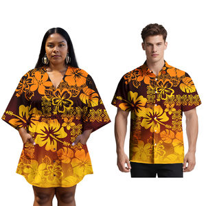 Samoa patrón polinesio Tribal impreso mujeres vestidos personalizados pareja <span class=keywords><strong>ropa</strong></span> Casual Sexy vestido con hombres camisas - Product Image 4