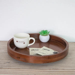 Solid Wood Rotating Round Serving <b>Tray</b> For Coffee <b>Tea</b> Hotel Use Grayish White Black Walnut Color JLD2185 - Product Image 1
