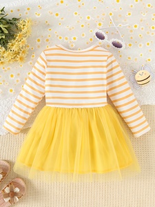 Vestito <span class=keywords><strong>Tutu</strong></span> a Maniche Lunghe con Stampa Ape e Righe <span class=keywords><strong>per</strong></span> <span class=keywords><strong>Bambine</strong></span>, Abito Principessa in Tulle Giallo Morbido <span class=keywords><strong>per</strong></span> Feste di Compleanno - Product Image 3