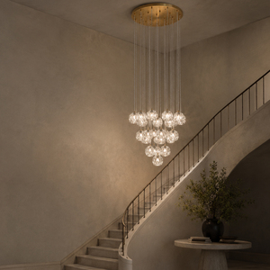 Luxury Pyramid Group Crystal Chandelier Ribbed Crystal Globe Pendant <b>Light</b> For High <b>Ceiling</b> Stairwell Villa Space - Product Image 1
