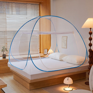 Màu Xanh Màu Hồng Mùa Hè Nhà Gấp Yurt Muỗi Net Cho Nữ Hoàng Đôi Kích Thước Giường 100% Polyester Lưới Giường Tán Bộ Đồ Giường - Product Image 6