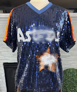 Disponibile Taglia Unica per Tutte le Magliette <span class=keywords><strong>con</strong></span> <span class=keywords><strong>Paillettes</strong></span> Houston per Donne, Maglia <span class=keywords><strong>con</strong></span> <span class=keywords><strong>Paillettes</strong></span> Arancione per Tifosi della Squadra Stros, Gameday - Product Image 3