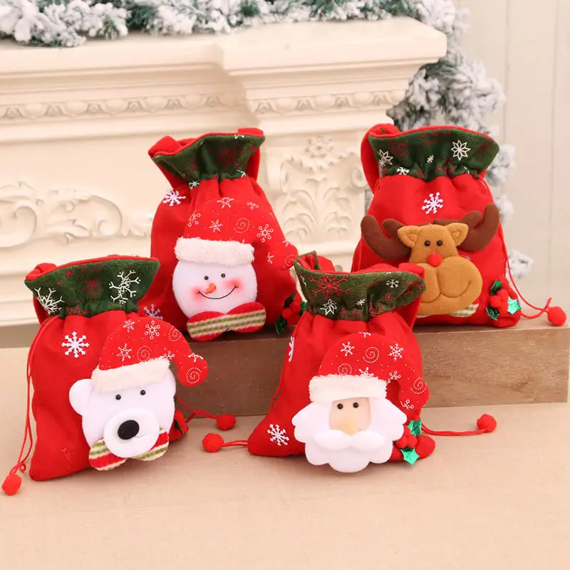 Wholesale Holiday Surprise Bag Christmas Gift Package Cute Velvet Bag Creative Santa Claus Drawstring Velvet Pouch Bag for Party