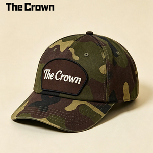 Casquette de baseball 5 panneaux camouflage personnalisée avec logo, visière incurvée, vert olive, camouflage woodland, vente en gros, directement de l'usine - Product Image 3