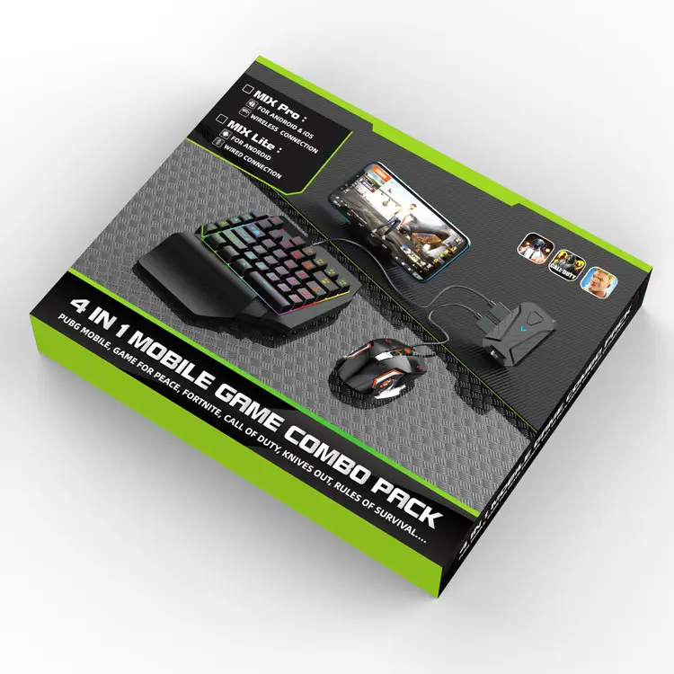 Games playing converter 4 in 1 game combo kit for mobile phone with F6 one hand keyboard and G2 mouse