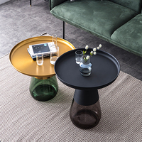 Ensemble de table basse et table d'appoint de salon au design moderne, convertible, avec base en verre trempé et plateau en métal