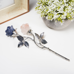Cristal Curativo Natural en Forma de Rosa con Rama Plateada, Cuarzo Rosa/Sodalita/<span class=keywords><strong>Aventurina</strong></span> para Decoración - Product Image 6