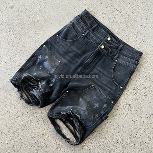 Ropa de calle personalizada <span class=keywords><strong>Pantalones</strong></span> <span class=keywords><strong>cortos</strong></span> de mezclilla desgastados con borlas rasgadas de cintura doble para hombre <span class=keywords><strong>Pantalones</strong></span> <span class=keywords><strong>cortos</strong></span> de mezclilla desgastados con pierna recta - Product Image 2