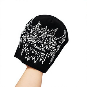 Bonnet en tricot noir avec broderie de lettres blanches, style streetwear, chapeau d'hiver unisexe adulte 56-58CM - Product Image 1