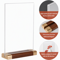 Support de menu en acrylique personnalisé avec base en bois, en forme de T, double face, transparent, pour restaurant, mariage, hôtel, support d'affichage de logo