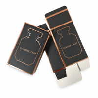 Boîte d'emballage de parfum noire mate personnalisée, boîte d'emballage de luxe avec estampage à chaud en or rose pour 50 ml d'eau de parfum