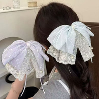 Jepit Rambut Model Ikan Hiu dengan Aksen Renda Jepang dan Korea, Pita Besar, Gaya Lembut, Setengah Ikat untuk Wanita