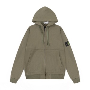 <span class=keywords><strong>Sudadera</strong></span> con capucha de algodón puro con cremallera y letras, estilo americano de alta gama, moda urbana transfronteriza, de manga corta, tipo cárdigan. - Product Image 1