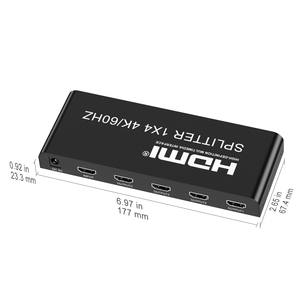 Divisor de Video de Alta Definición 1x4 4K 60Hz, Divisor HDTV 1 Entrada 4 Salidas con Fuente de Alimentación CC, <span class=keywords><strong>Duplicador</strong></span> HDTV de 4 Vías para Monitor - Product Image 4