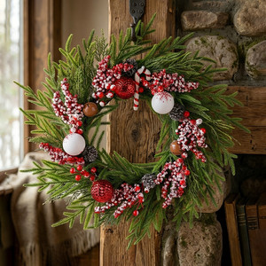 Guirnalda Navideña de Piñas y Bayas de 55 cm, Decoración Navideña Creativa con Bolas de Navidad, Anillo de Vid, Decoración Floral, Venta al por Mayor - Product Image 4