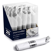 Vente en Gros de Sets de Couverts Jetables Dorés Roulés, Comprenant Fourchettes, Couteaux, Cuillères et Serviettes, pour Fêtes et Mariages