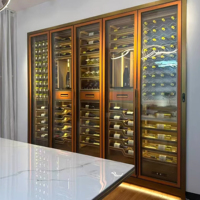 Cave à vin moderne sur mesure en bois massif et acier inoxydable avec porte vitrée, armoire réfrigérante écologique pour mobilier de cave à vin domestique