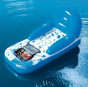 Flotador inflable de agua para adultos, tumbona con enfriador de hielo para bebidas, balsa con respaldo y reposabrazos, novedad