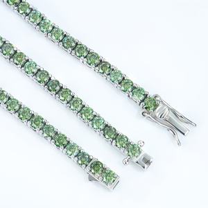 Collar de Tenis con Moissanita Redonda de 5 mm, Chapado en Oro Blanco, Plata de Ley 925, Moissanita Verde VVS1 con Certificado GRA, para Hombre/Mujer - Product Image 5